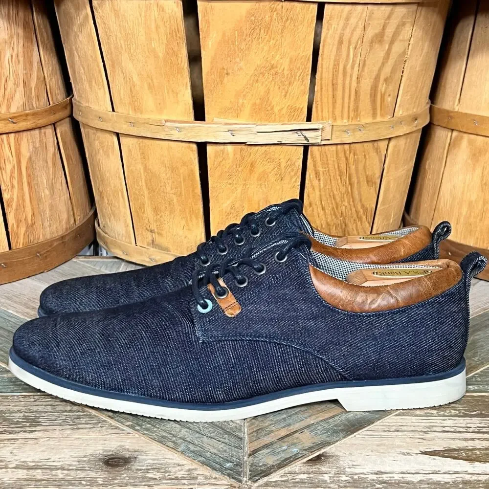 Bull Boxer Justyfi Denim Navy Canvas Tan Leather Casual Oxfords Mens Size 13